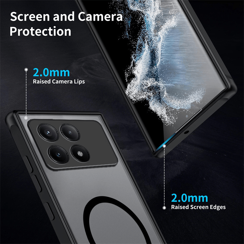 Frosted Full Cover Phone Case Compatible with Xiaomi Models Shockproof Magnetic Car Holder Support Wireless Charging