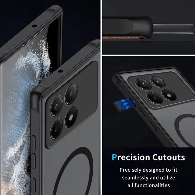 Frosted Full Cover Phone Case Compatible with Xiaomi Models Shockproof Magnetic Car Holder Support Wireless Charging