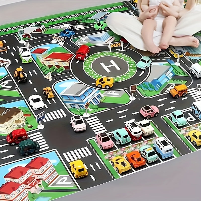 Alfombra de tela no tejida con diseño de mapa de carreteras para juegos con coche de juguete y decoración de habitación