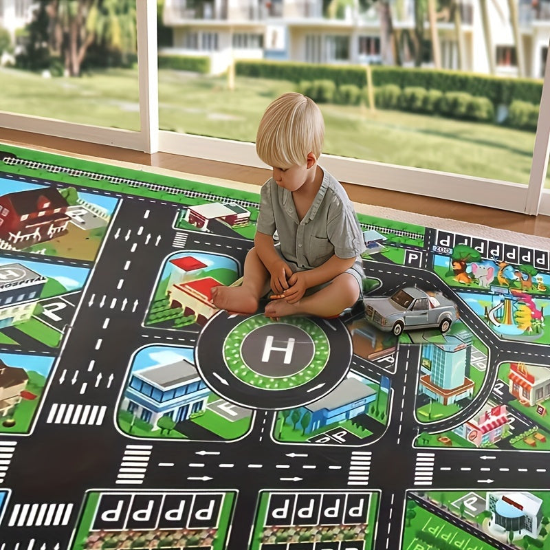 Alfombra de tela no tejida con diseño de mapa de carreteras para juegos con coche de juguete y decoración de habitación