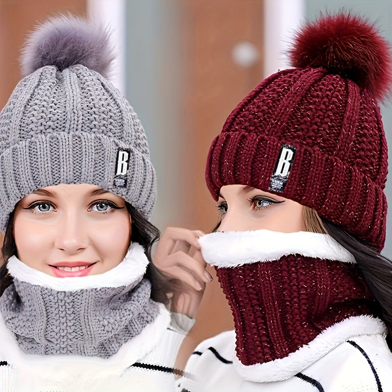 Women's Winter Knitted Scarf and Hat Set Cozy Warm Outdoor Ski Snowboarding