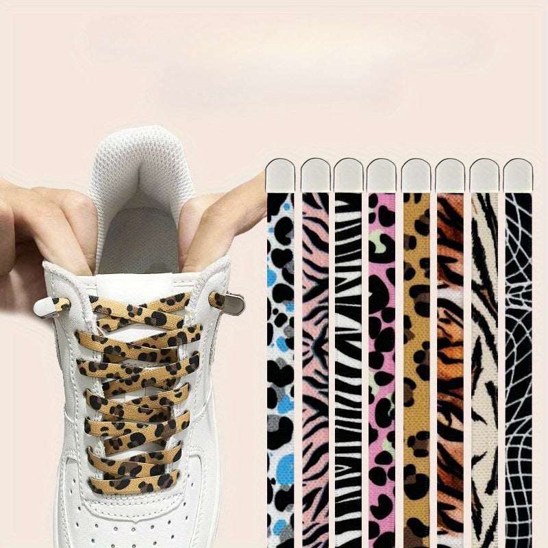 Unisex Elastic Lazy Shoelaces Polyester No Tie Animal Print for Sneakers