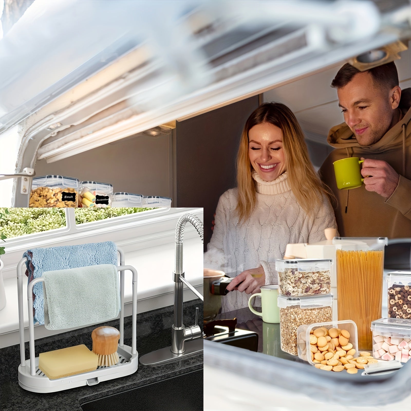 Plastic Kitchen Sink Organizer with Drainage and Towel Rack for Food Trucks Cafes and Events