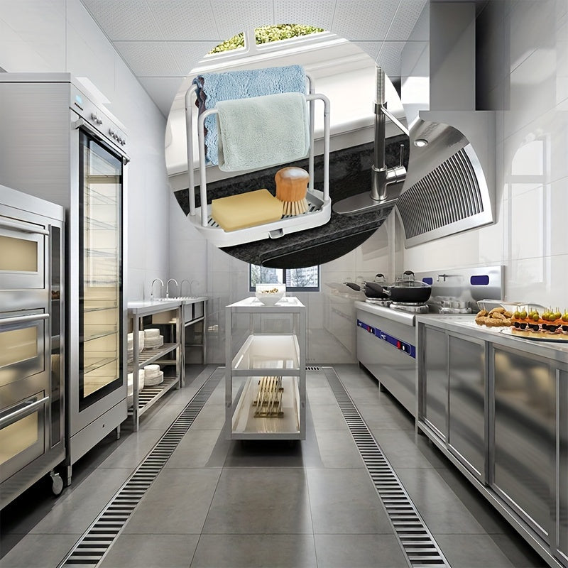 Plastic Kitchen Sink Organizer with Drainage and Towel Rack for Food Trucks Cafes and Events