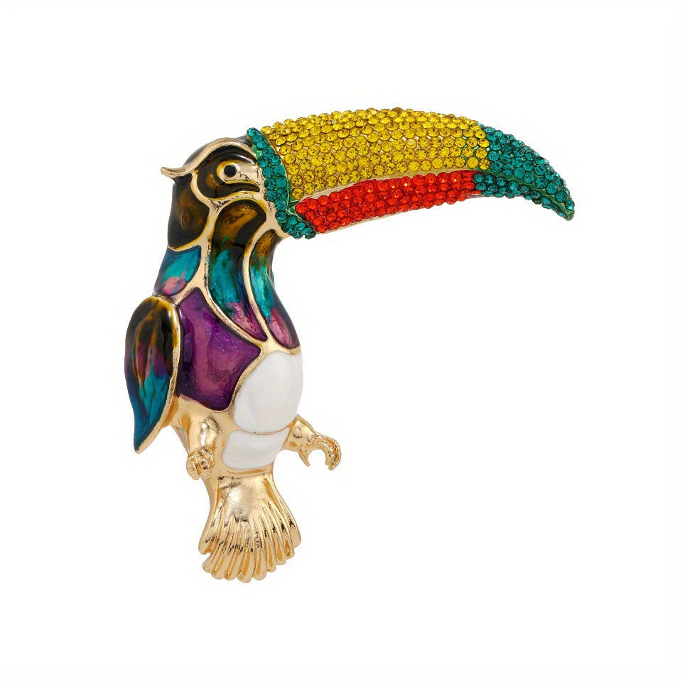 Antique Enamel Parrot Brooch with Rhinestones Oversized Bird Pin for Jackets