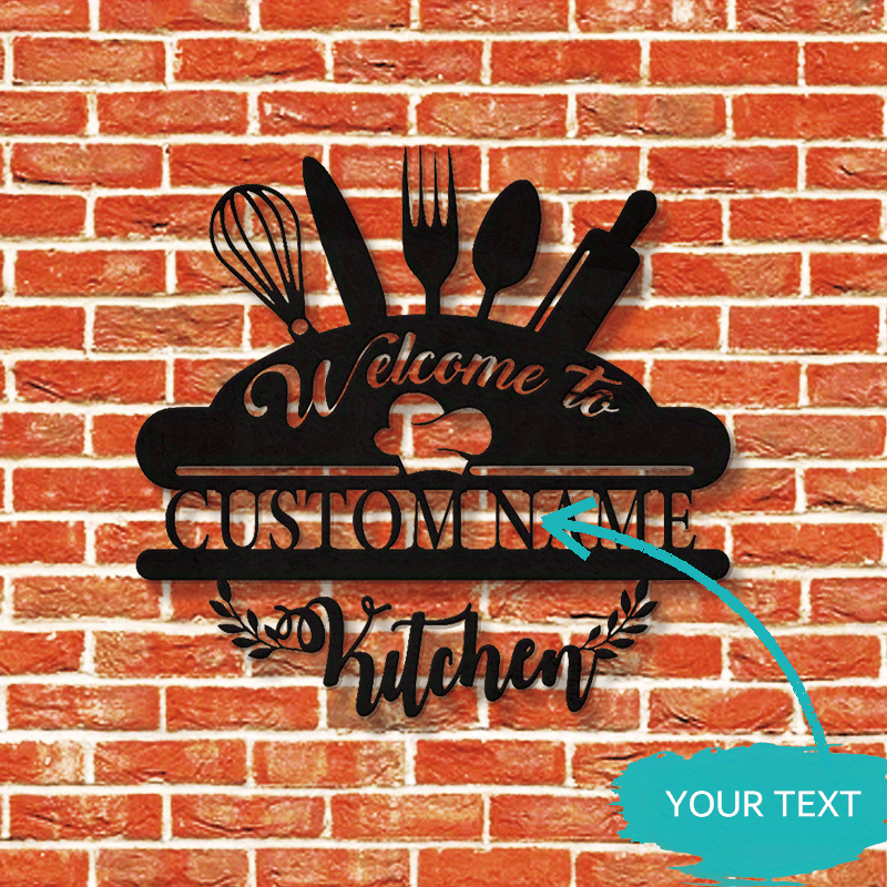 Customized Metal Kitchen Wall Art Sign with Personalized Name Farmhouse Welcome Decor