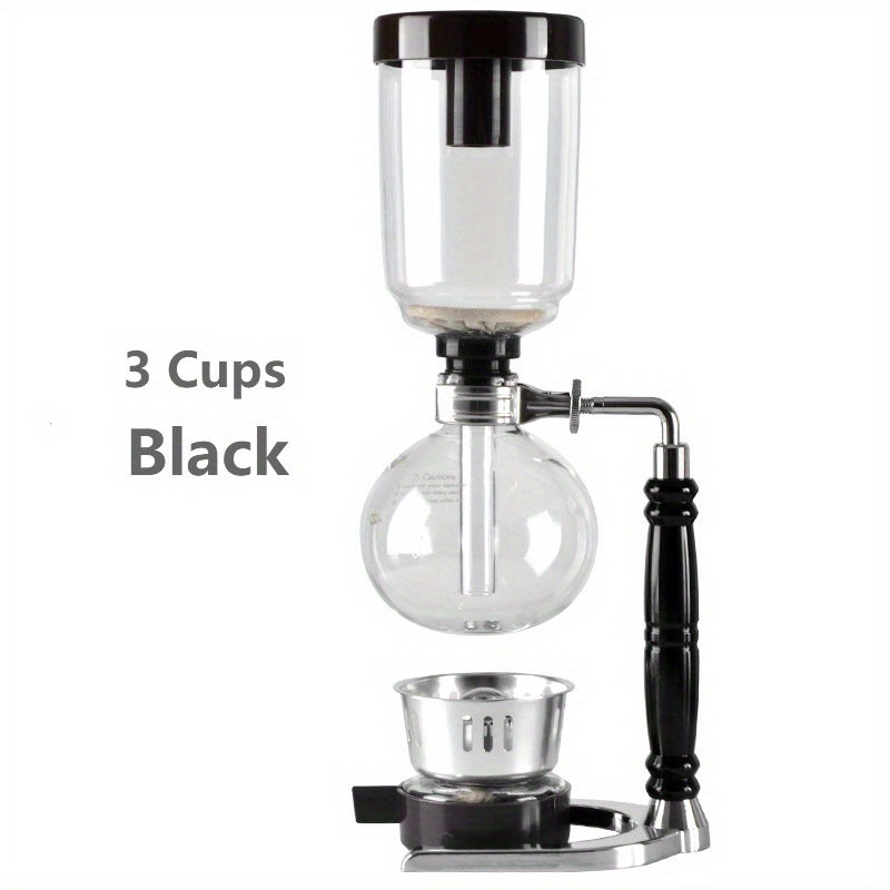 Elegant Glass 3-Cup Vacuum Syphon Coffee Maker Kit with Spoon and Brush