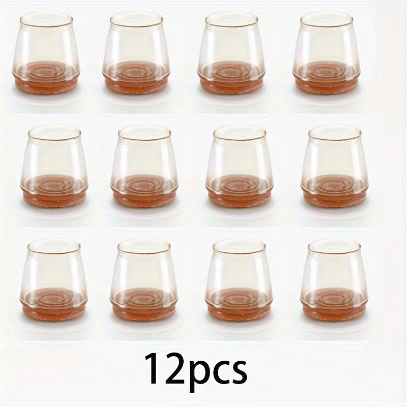 Transparent Silicone Chair Leg Protectors with Felt Pads Set of 12 for Floor Protection