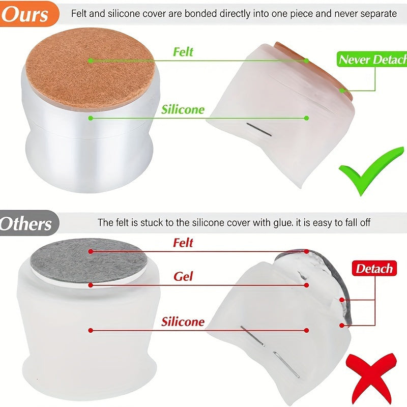 Transparent Silicone Chair Leg Protectors with Felt Pads Set of 12 for Floor Protection