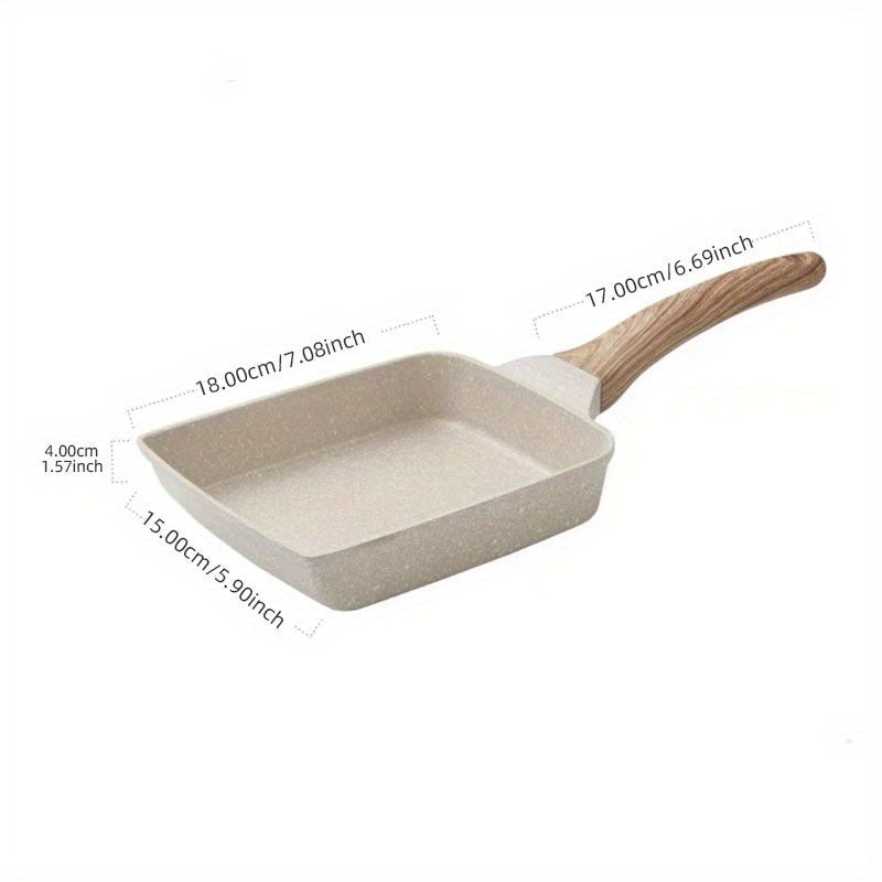 Square Egg Roll Frying Pan Non-Stick Induction Cookware with Wooden Handle
