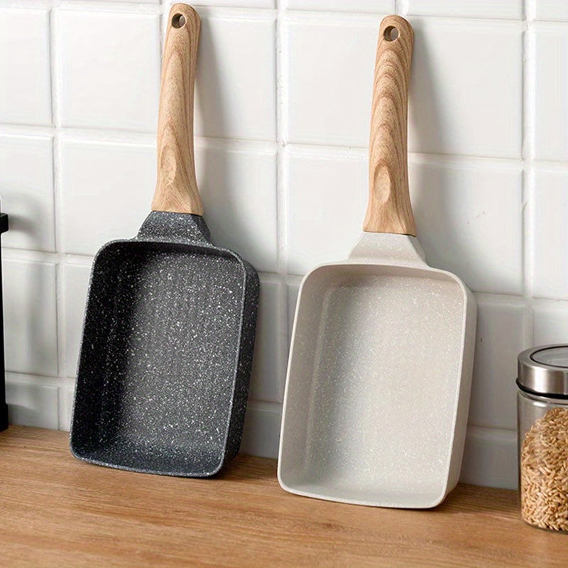 Square Egg Roll Frying Pan Non-Stick Induction Cookware with Wooden Handle