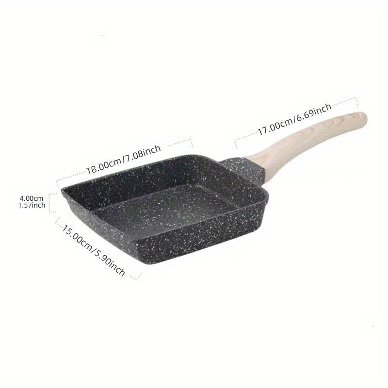 Square Egg Roll Frying Pan Non-Stick Induction Cookware with Wooden Handle