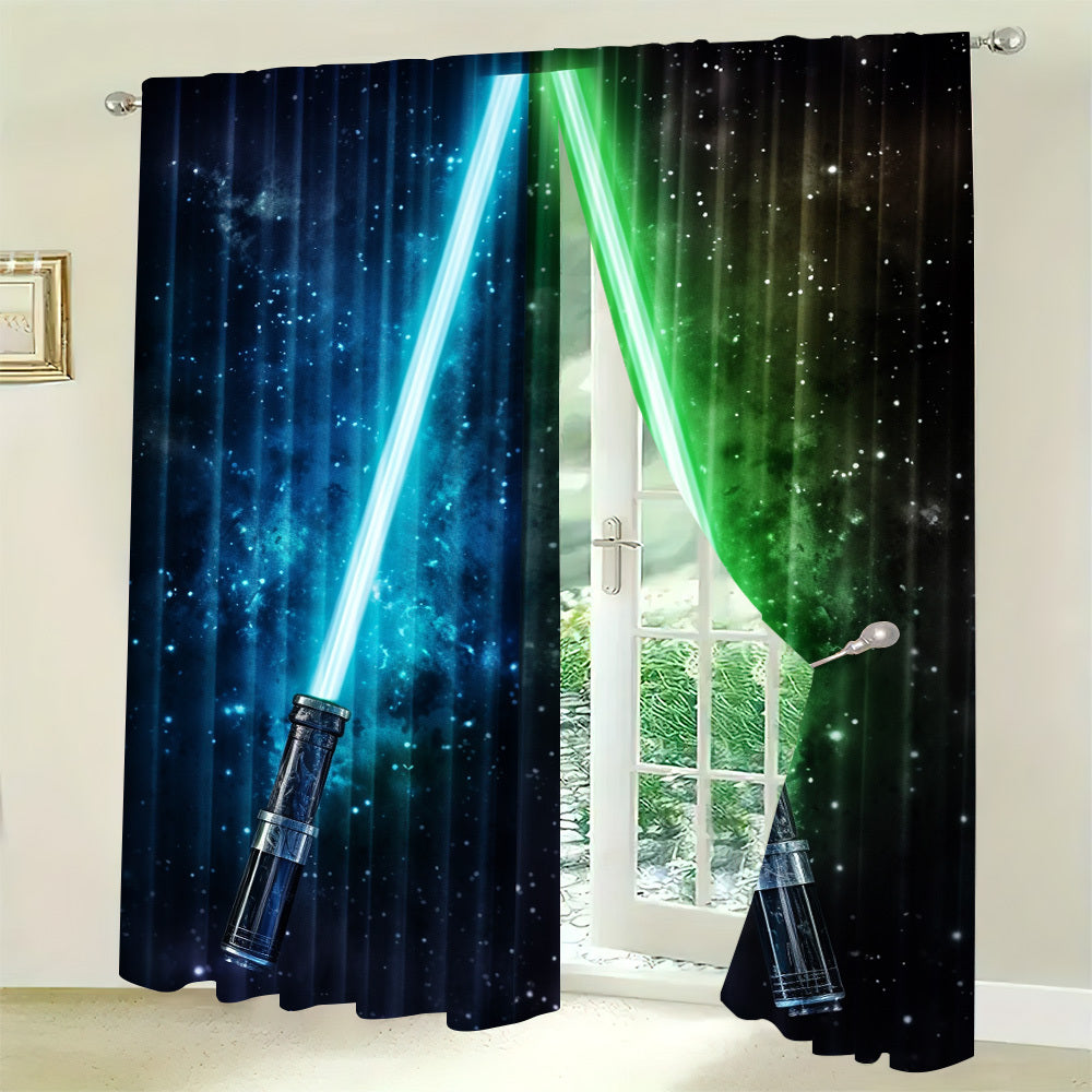 Colorful Blue and Green Curtain Set of 2 Rod Pocket for Living Room Bedroom Kitchen