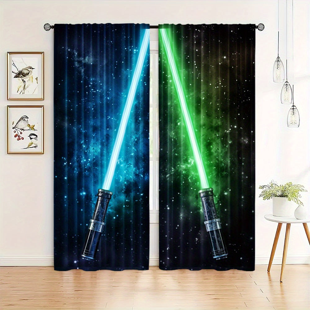 Rang-barang Ko'k va Yashil Parduzlar to'plami, 2 ta Rod Pocket, Yashash xonasi, Yotoqxona, Oshxona uchun