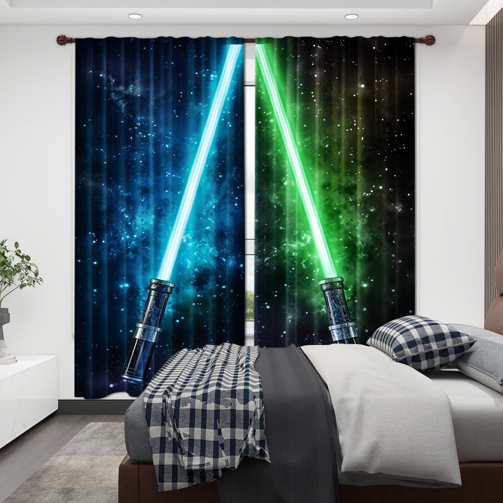 Colorful Blue and Green Curtain Set of 2 Rod Pocket for Living Room Bedroom Kitchen