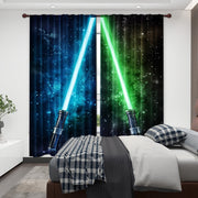 Rang-barang Ko'k va Yashil Parduzlar to'plami, 2 ta Rod Pocket, Yashash xonasi, Yotoqxona, Oshxona uchun