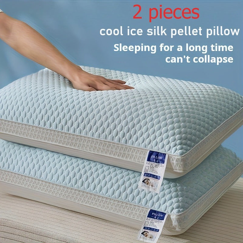 2-Piece Cool Ice Silk Pellet Pillow with Support and Massage Core