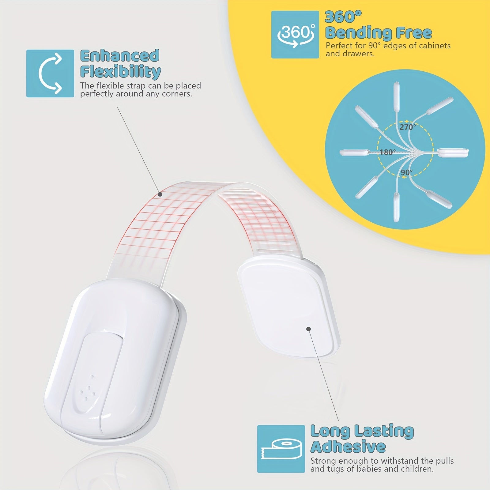 Child Safety Cabinet Locks and Straps Set of 4 Adjustable Quick Release Anti-Slip Lead-Free ABS