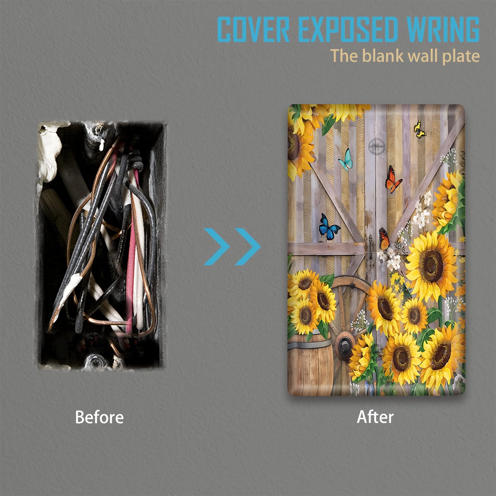 Пластина для стенового покрытия с принтом подсолнечника для домашнего декора, легкая в установке и очистке, небьющиеся крышки для выключателей и розеток.