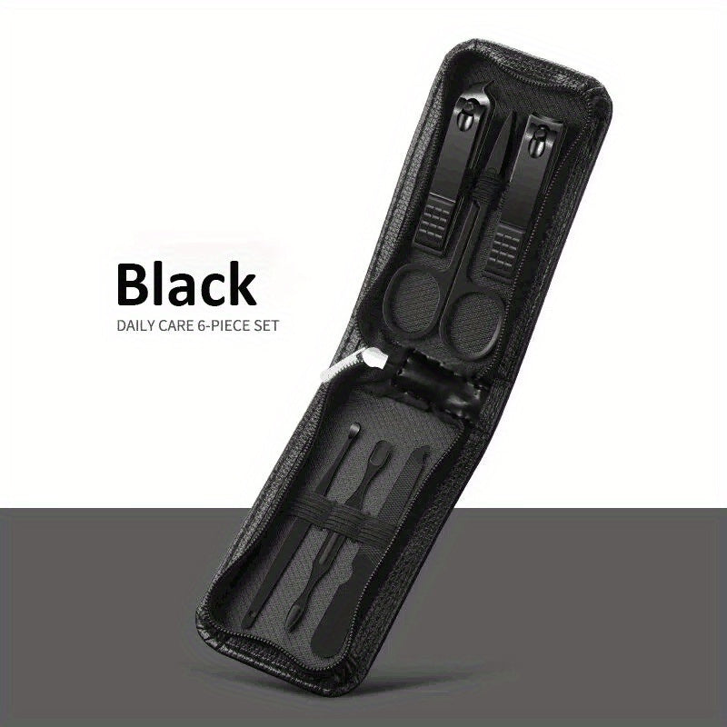6-ta qismli zanglamaydigan po'latdan tayyorlangan manikyur va pedikyur to'plami, saqlash qutisi bilan, erkaklar, ayollar va keksa avlod uchun