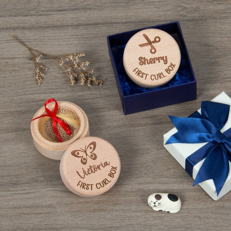 Personalized Wooden Keepsake Box for Baby's First Haircut and Memories