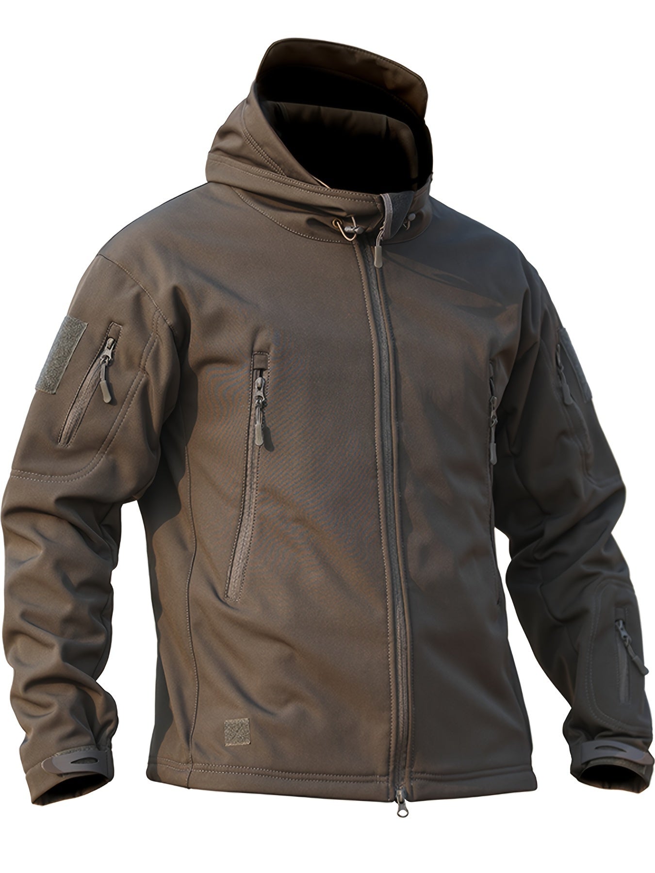 Men's Outdoor Sports Set Hooded Jacket with Multiple Pockets Solid Polyester Fall Winter