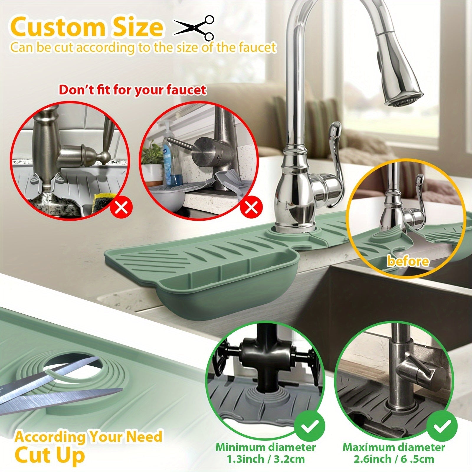 Organizador de silicona para fregadero de cocina con dos bolsillos y bandeja de drenaje plegable