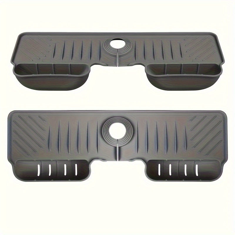 Organizador de silicona para fregadero de cocina con dos bolsillos y bandeja de drenaje plegable