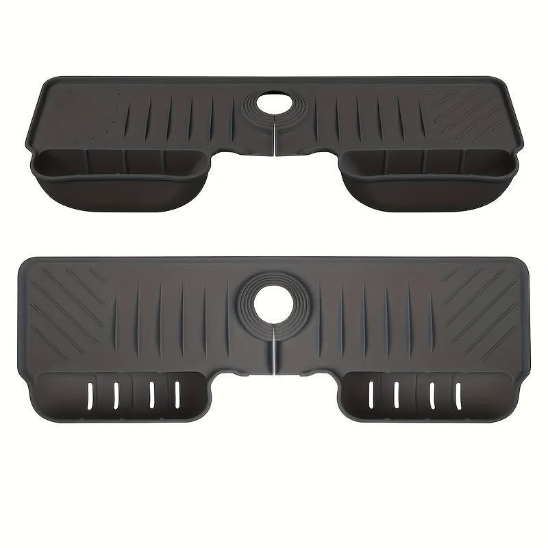 Organizador de silicona para fregadero de cocina con dos bolsillos y bandeja de drenaje plegable