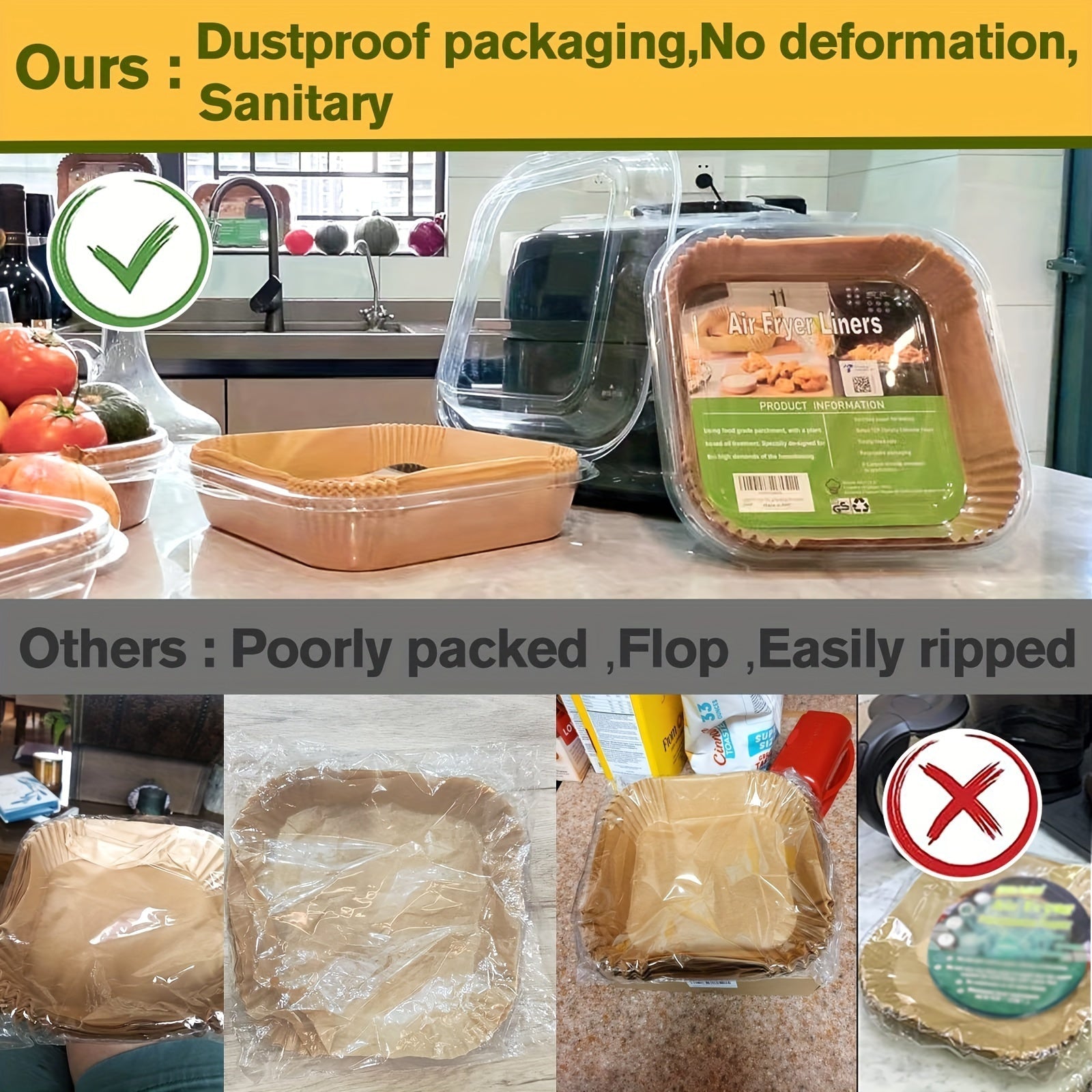 50 piezas de liners desechables para freidora de aire, redondos y cuadrados, impermeables, a prueba de aceite, para hornear y microondas