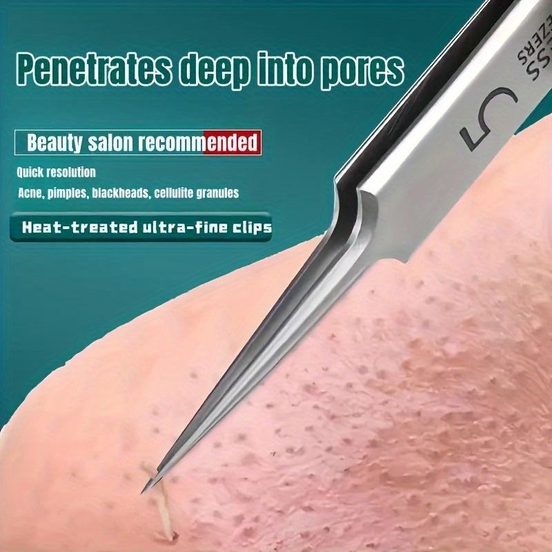 Professional Stainless Steel Tweezers Needle Nose Pimple Blackhead Remover