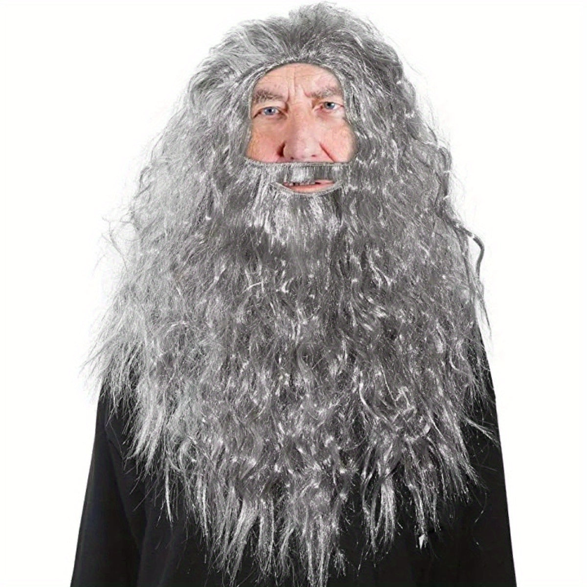 Curly Polyester Wig and Beard Set for Cosplay Wizard Warlock Costume