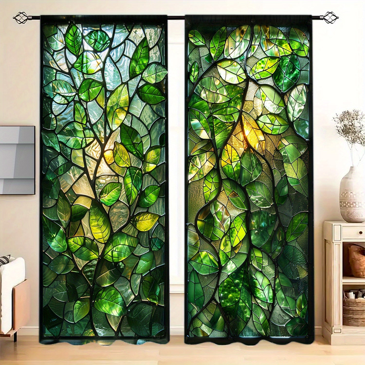 2-Piece Stained Glass Window Curtains for Home Decor in Bedrooms and Living Rooms