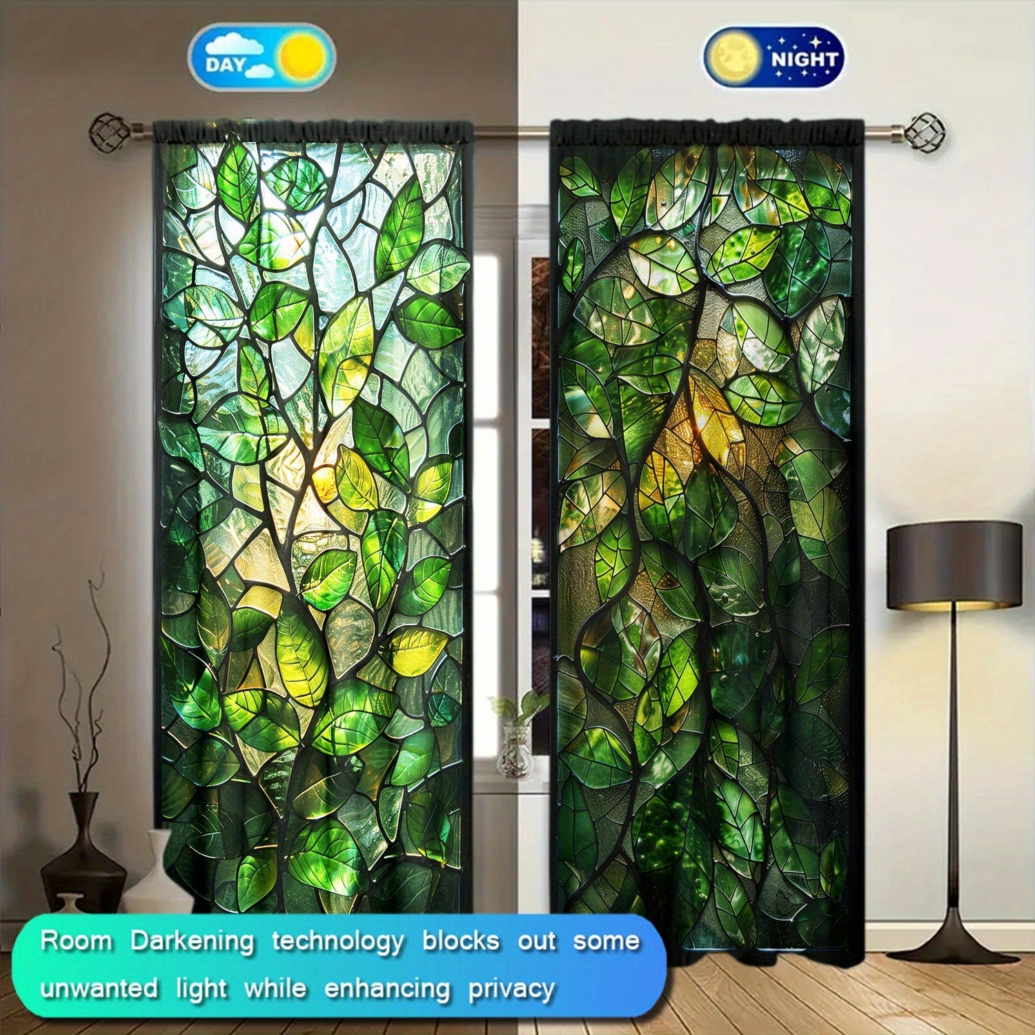 Cortinas de ventana de vidrio teñido de 2 piezas para decoración del hogar en dormitorios y salas de estar
