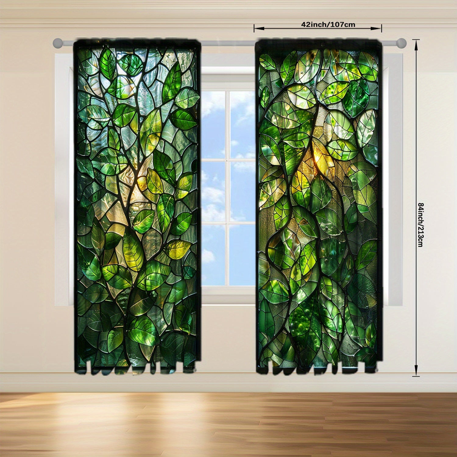 2-Piece Stained Glass Window Curtains for Home Decor in Bedrooms and Living Rooms