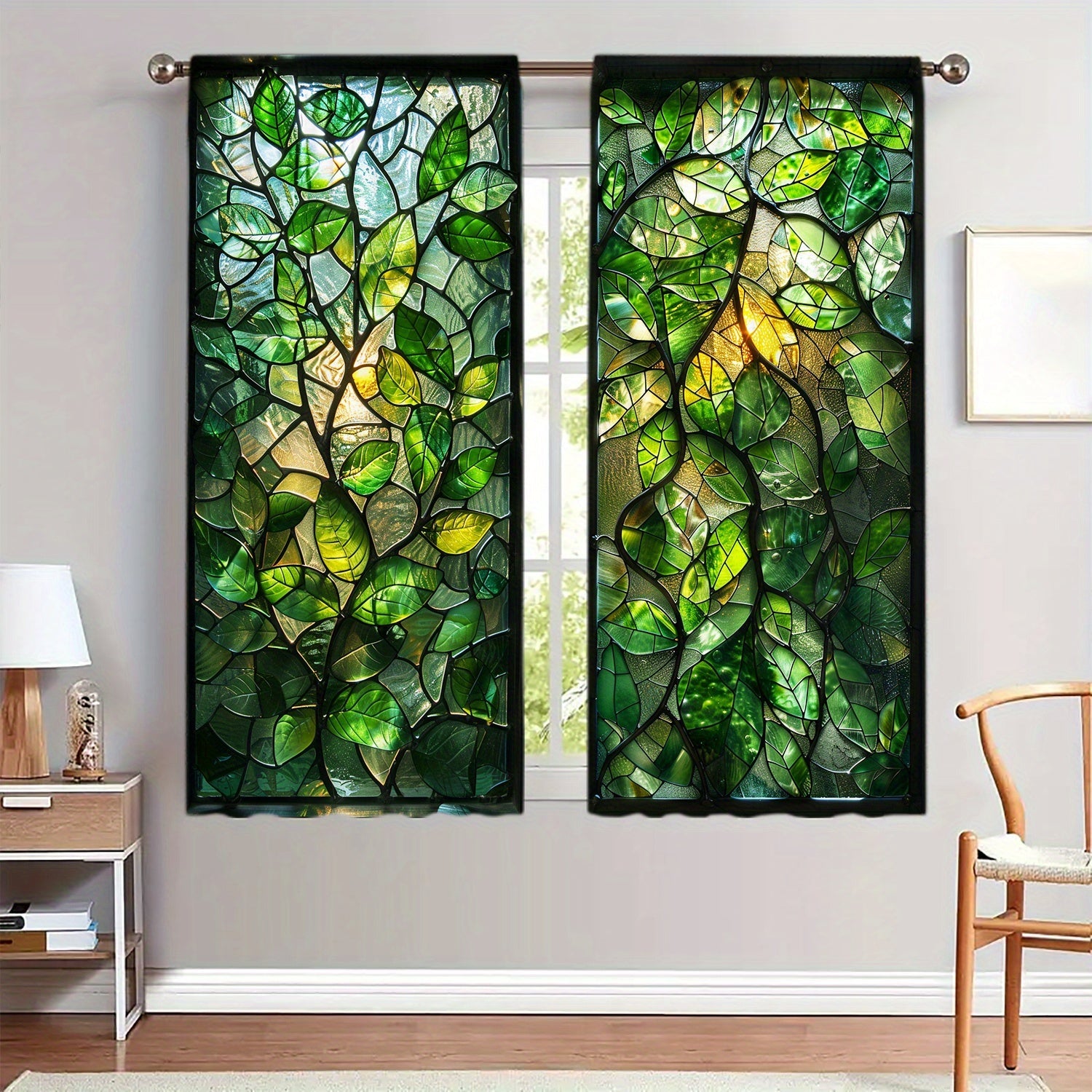 2-Piece Stained Glass Window Curtains for Home Decor in Bedrooms and Living Rooms