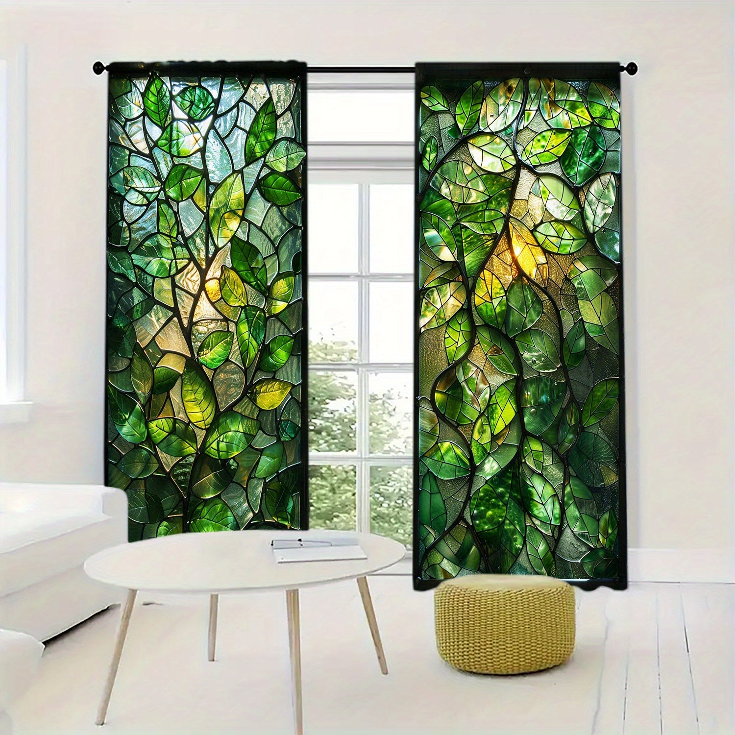 2-Piece Stained Glass Window Curtains for Home Decor in Bedrooms and Living Rooms