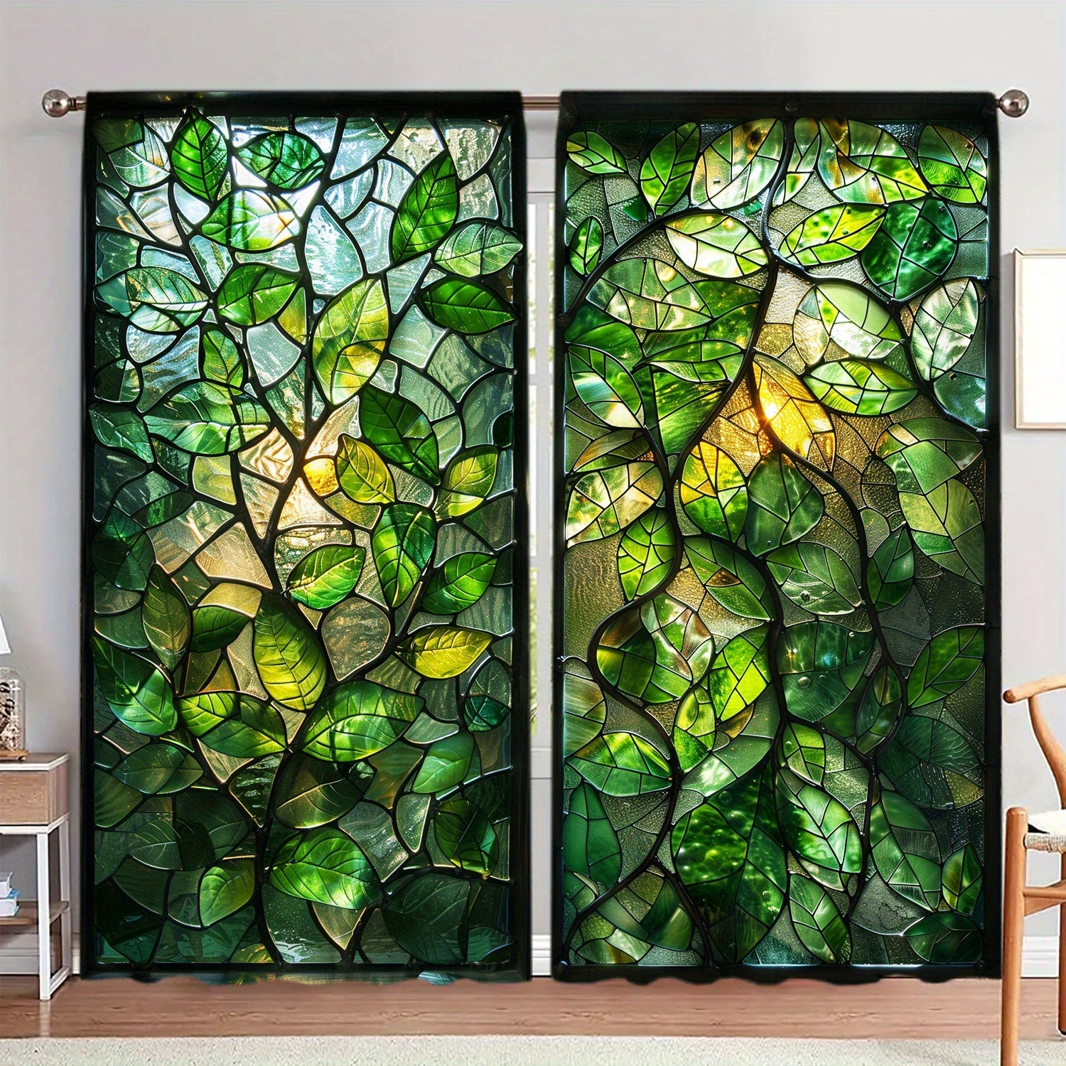 2-Piece Stained Glass Window Curtains for Home Decor in Bedrooms and Living Rooms