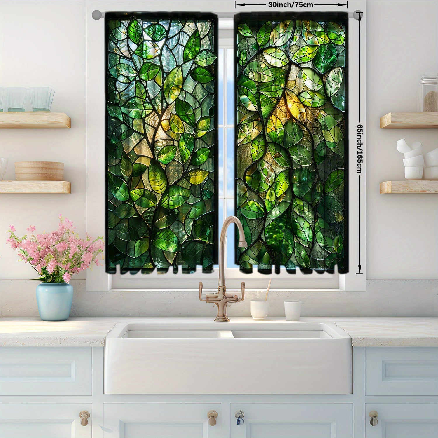 2-Piece Stained Glass Window Curtains for Home Decor in Bedrooms and Living Rooms