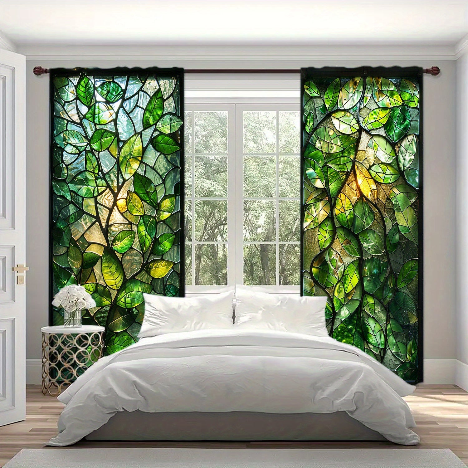 2-Piece Stained Glass Window Curtains for Home Decor in Bedrooms and Living Rooms