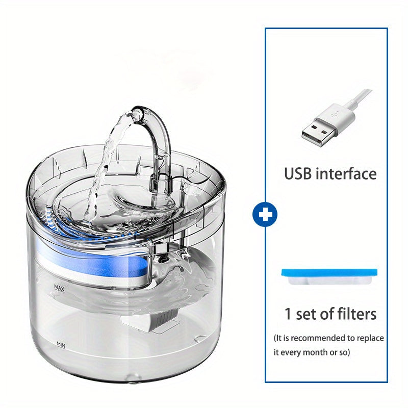Mushuklar uchun 1.8L Suvli Koshik, Jim pompali, USB bilan qayta zaryadlanadigan, ichki foydalanish uchun
