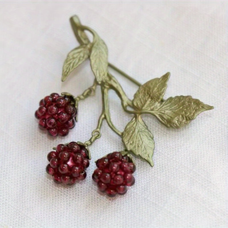 Raspberry Brooch with Rhinestones Retro Style Jewelry for Women