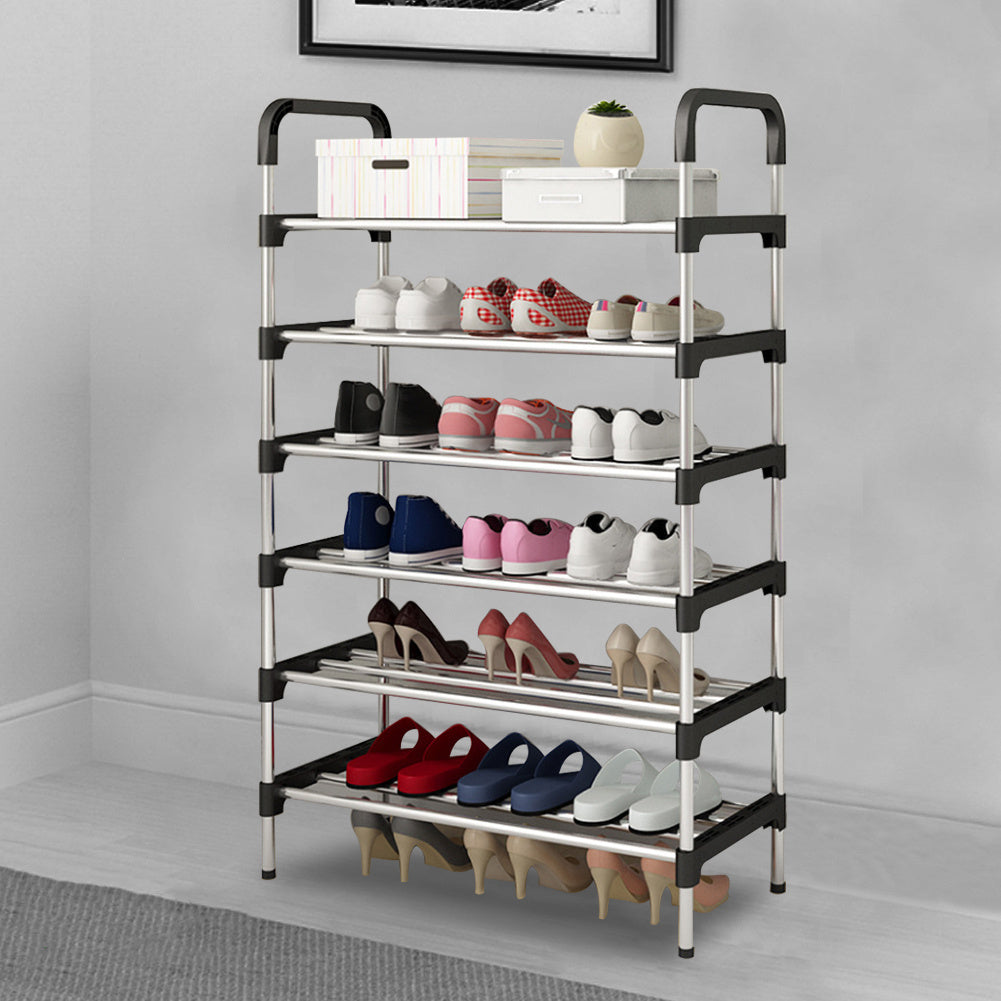 Black Metal Shoe Rack 5-6 Tiers for Home Organization and Storage