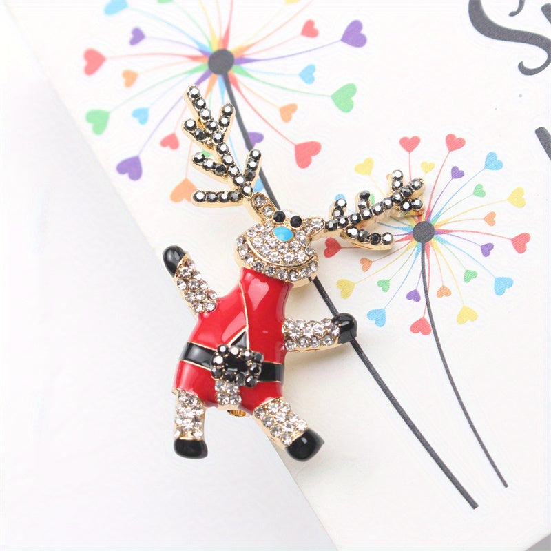 Enamel Rhinestone Reindeer Brooch Pin Animal-Shaped Lapel Jewelry for Women