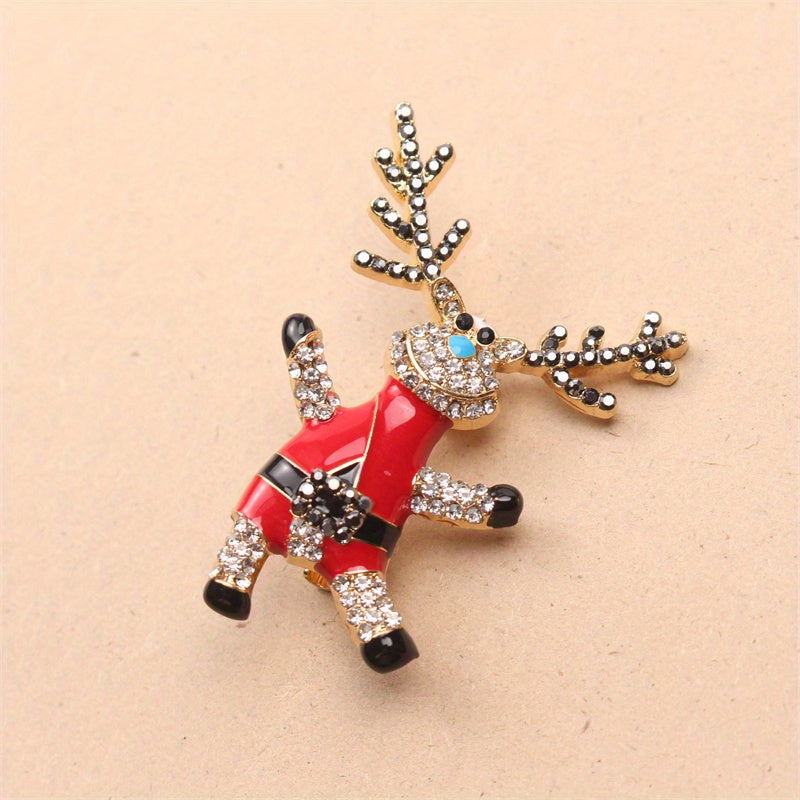 Enamel Rhinestone Reindeer Brooch Pin Animal-Shaped Lapel Jewelry for Women