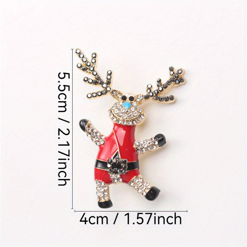 Enamel Rhinestone Reindeer Brooch Pin Animal-Shaped Lapel Jewelry for Women