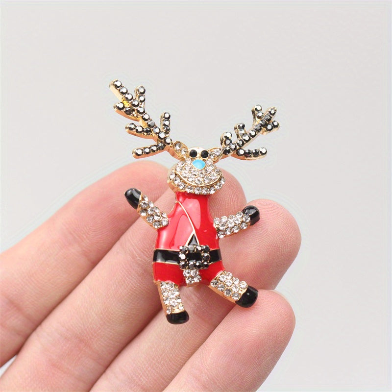 Enamel Rhinestone Reindeer Brooch Pin Animal-Shaped Lapel Jewelry for Women