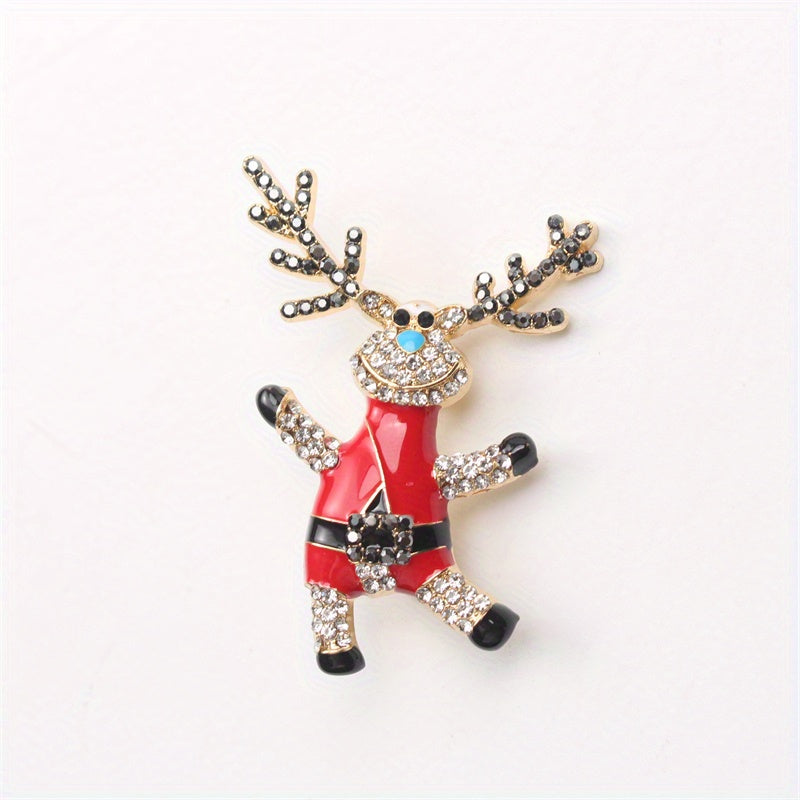 Enamel Rhinestone Reindeer Brooch Pin Animal-Shaped Lapel Jewelry for Women