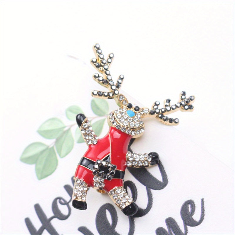 Enamel Rhinestone Reindeer Brooch Pin Animal-Shaped Lapel Jewelry for Women