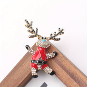 Enamel Rhinestone Reindeer Brooch Pin Animal-Shaped Lapel Jewelry for Women